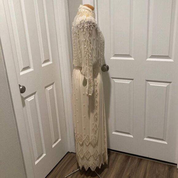 Lillie Rubin Stunning Vintage Cream Silk Beaded & Sequined Evening Dress Size 6 - Picture 4 of 14